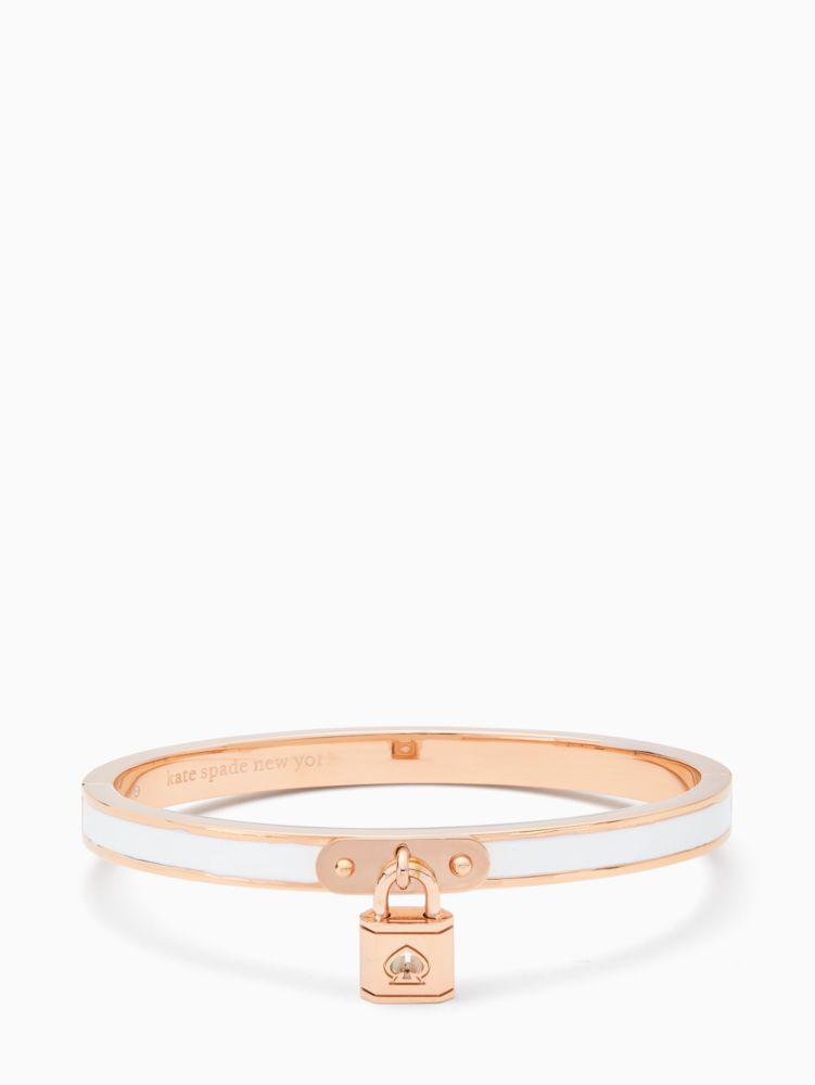Lock And Spade Charm Bangle, White/Rose Gold, ProductTile