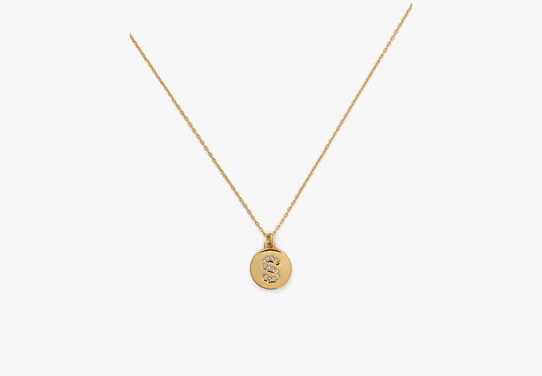 Kate Spade,pave initial mini pendant necklace,necklaces,Clear/Gold image number 0