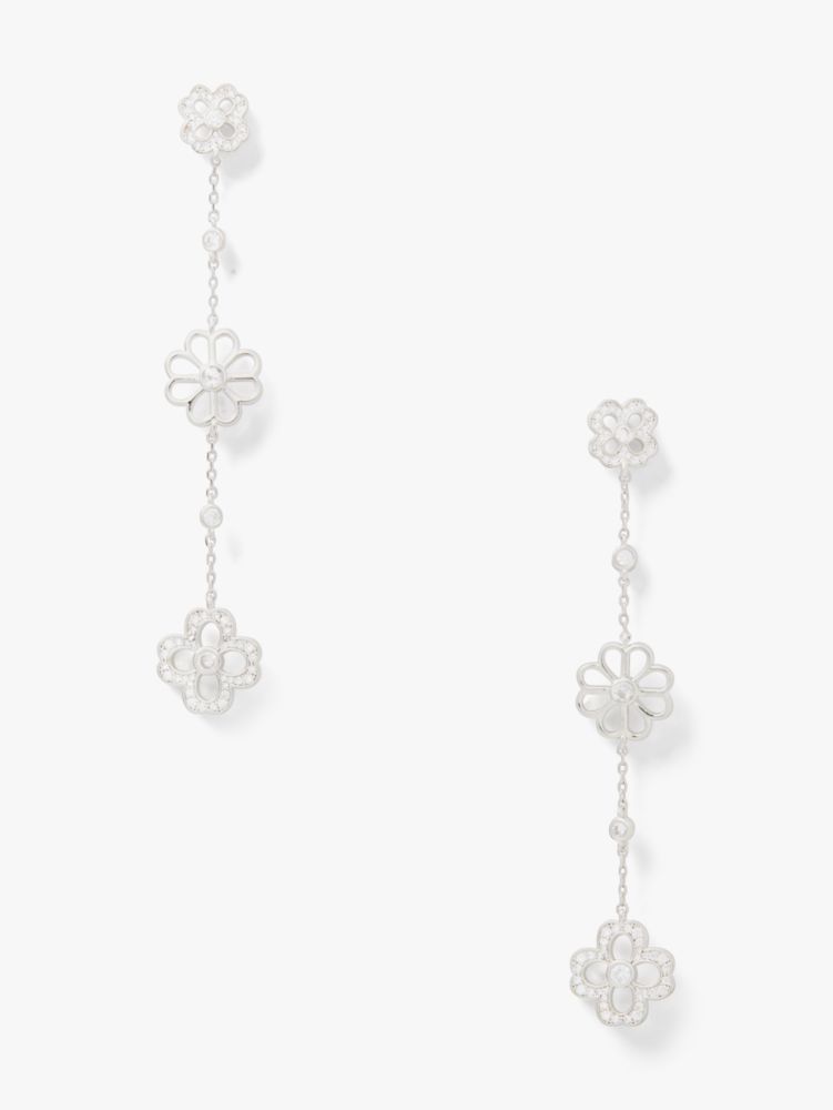 Spade Floral Pavé Linear Earrings, Clear/Silver, Product