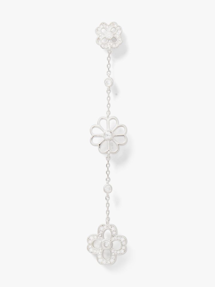 Spade Floral Pavé Linear Earrings, Clear/Silver, Product