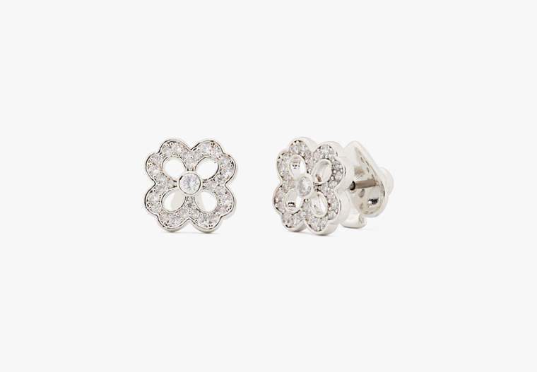 Spade Floral Pavé Studs, Clear/Silver, Product image number 0