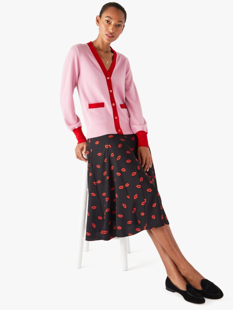 Colorblock Cashmere Gallery Cardigan, Foxglove Pink, Product