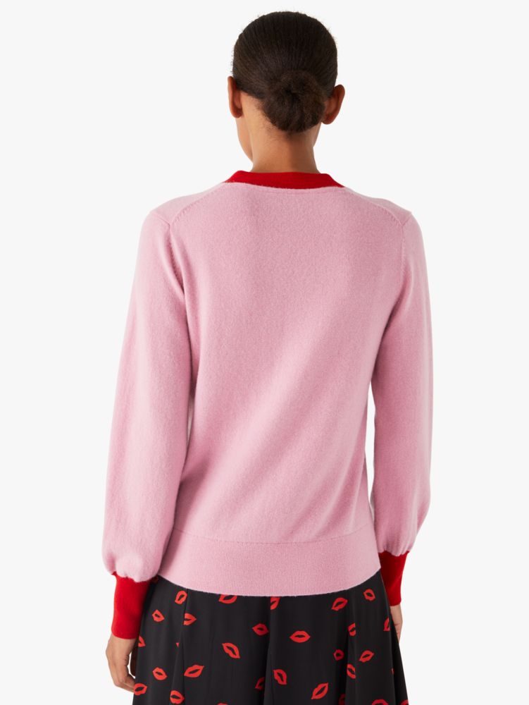 Colorblock Cashmere Gallery Cardigan, Foxglove Pink, Product