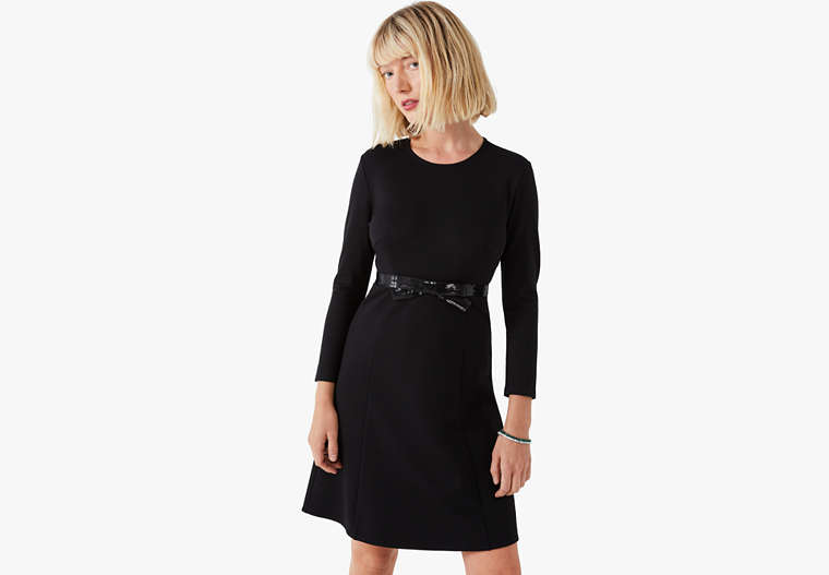 Bow-waist Ponte Dress, Black, Product image number 0