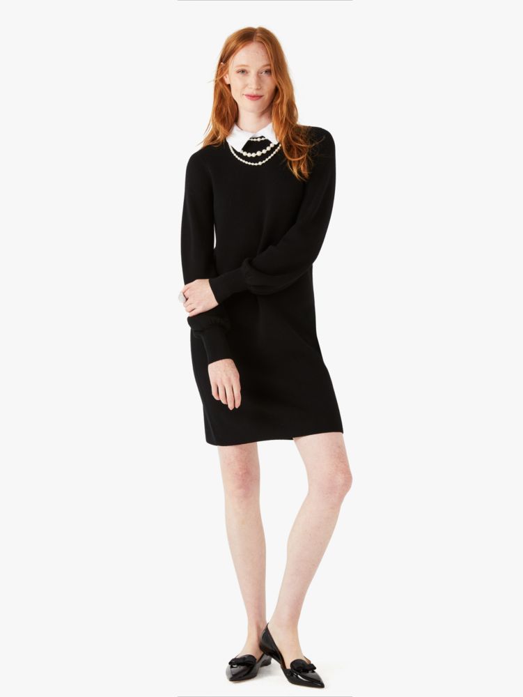 Pearl Necklace Sweater Dress, Black, Product