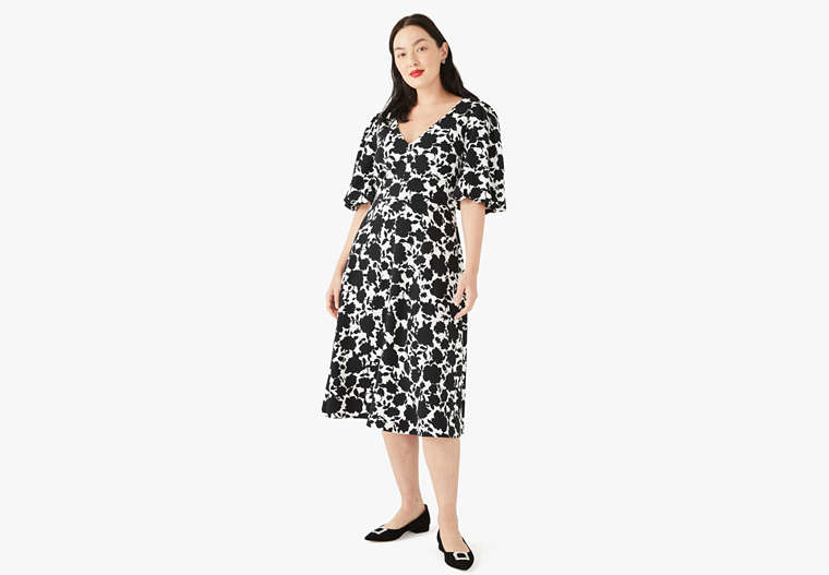 Bicolor Floral Ponte Dress, French Cream, Product