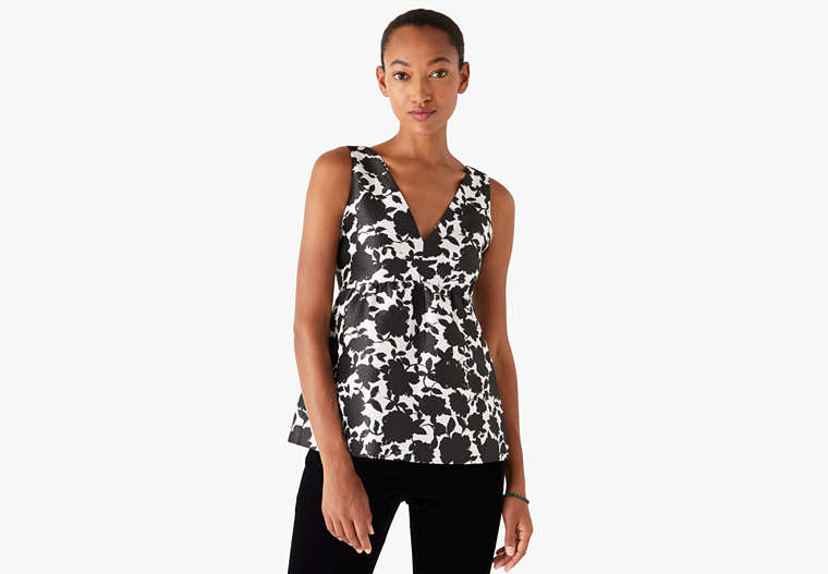 Bicolor Floral Soirée Top, French Cream, Product