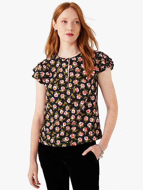 ditsy roses flutter sleeve top