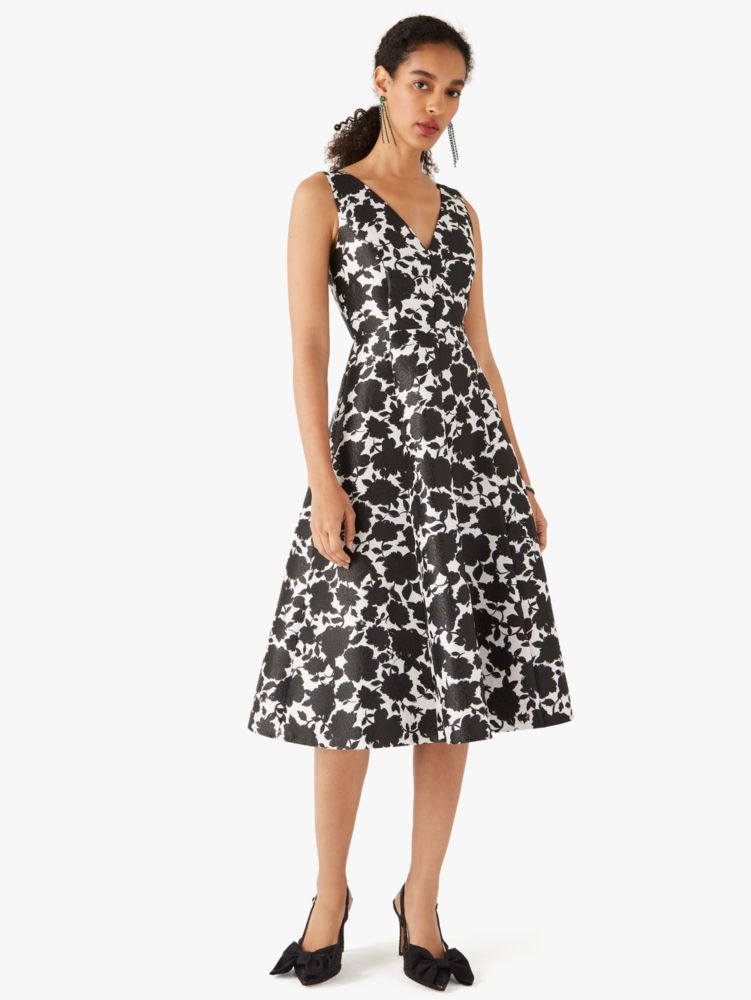 Bicolor Floral Soirée Dress, French Cream, Product