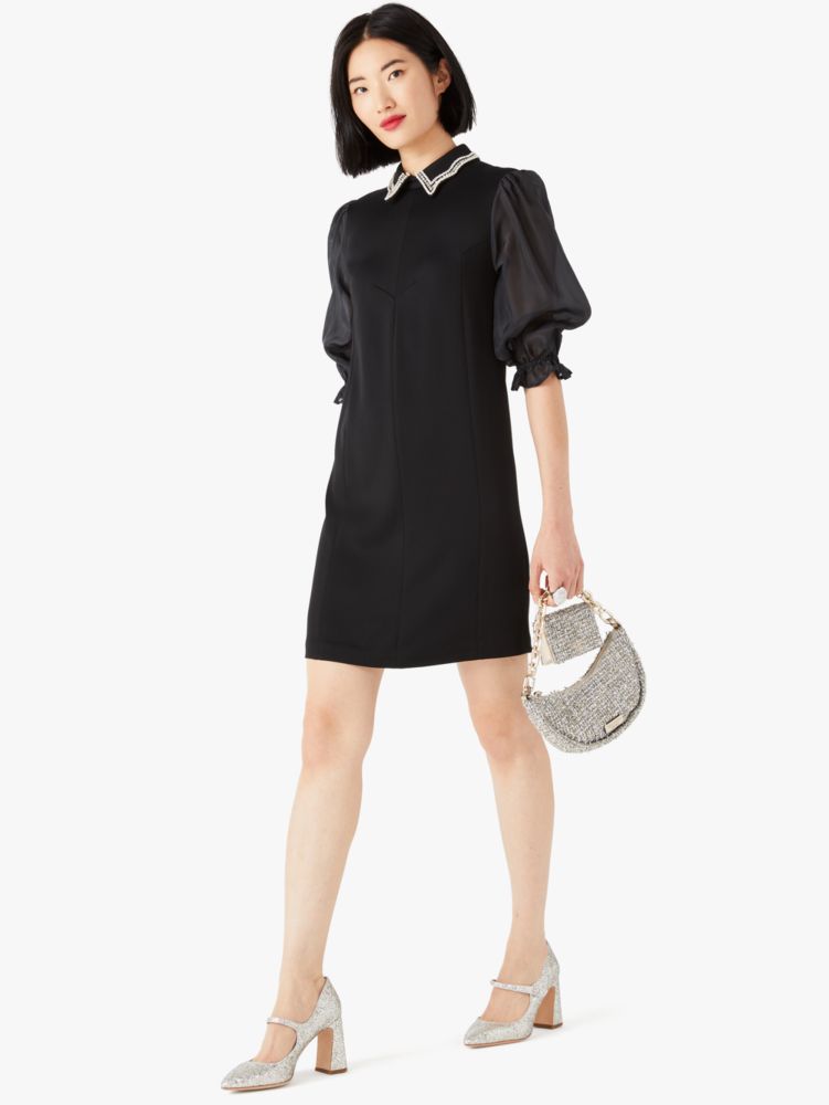 Embellished Collar Shirtdress, Black, Product