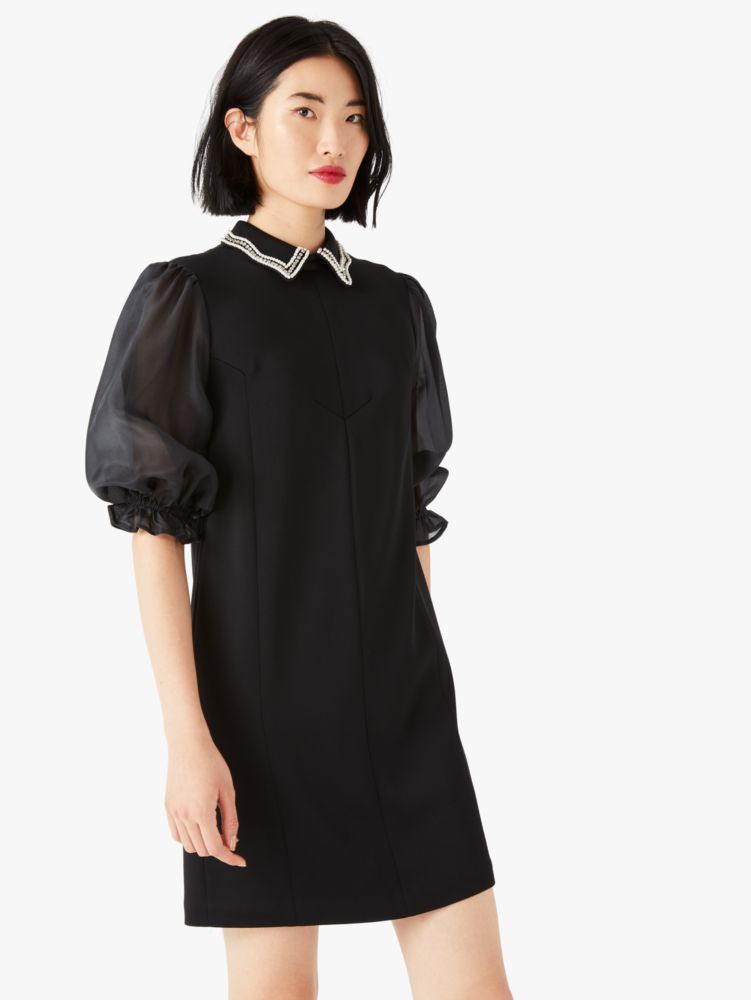 Embellished Collar Shirtdress, Black, Product