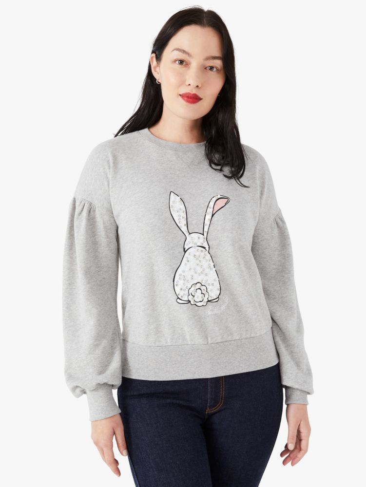 Embellished Bunny Sweatshirt, Grey Melange, Product