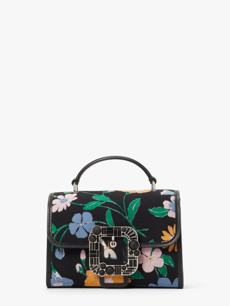 Lovitt Buckled Floral Jacquard Small Top-handle Crossbody, Black Multi, ProductTile