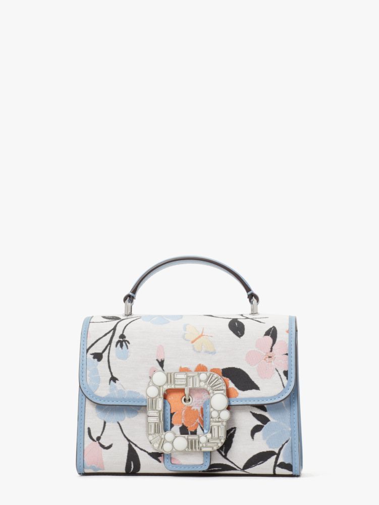 Lovitt Buckled Floral Jacquard Small Top-handle Crossbody, Bone Multi, ProductTile