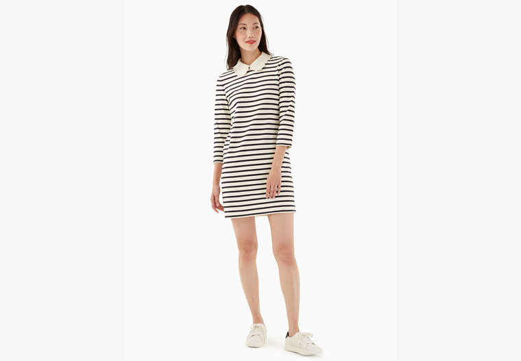 Poplin Collar Striped Tee Dress, French Cream, Product image number 0
