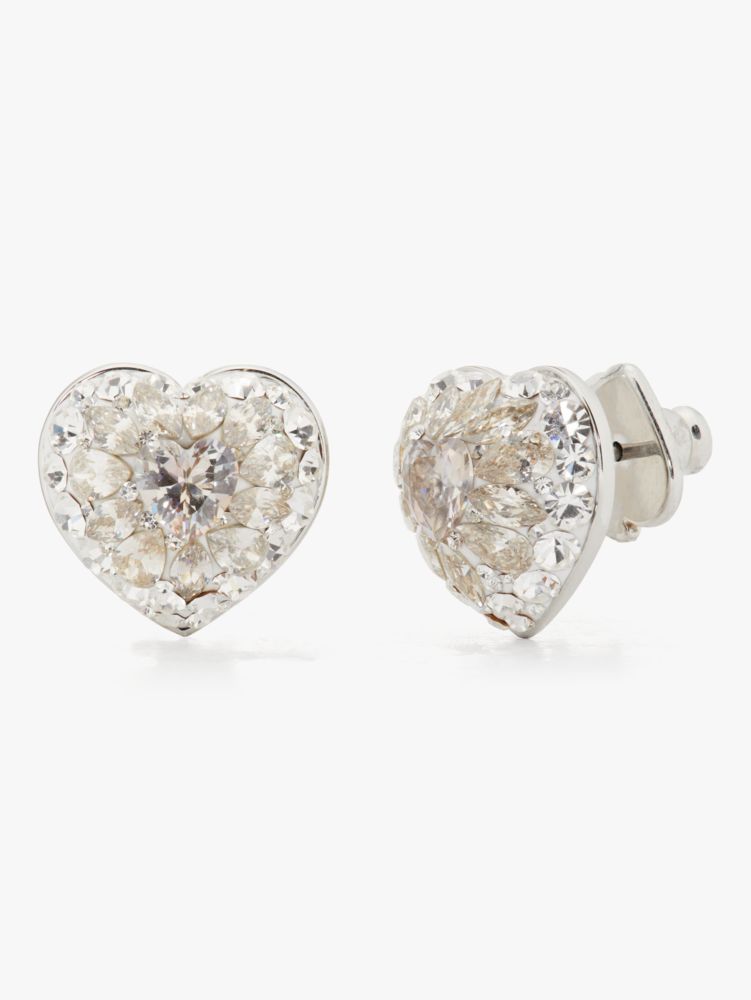 Something Sparkly Heart Clay Pavé Studs, Clear/Silver, Product