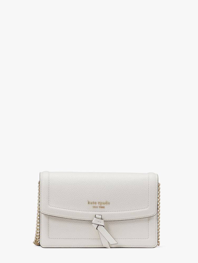 Kate Beige Pebbled Leather Flap Crossbody Bag