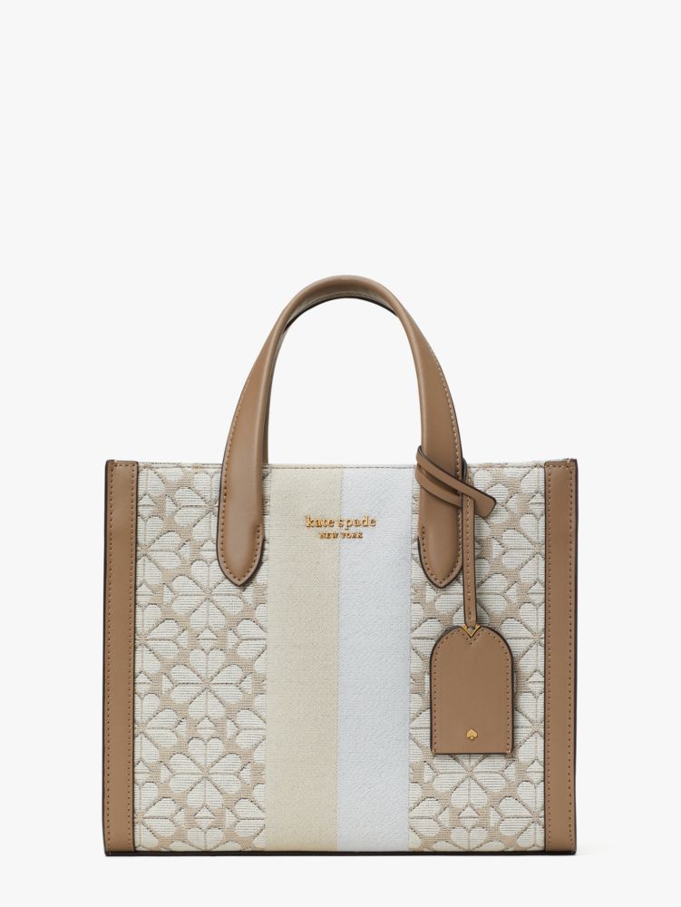 Kate Spade New York Manhattan Spade Flower Jacquard Striped Canvas Large  Tote In Halo White Multi