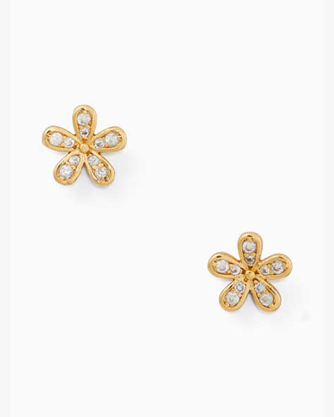 Gleaming Gardenia Flower Studs, Clear/Gold, ProductTile