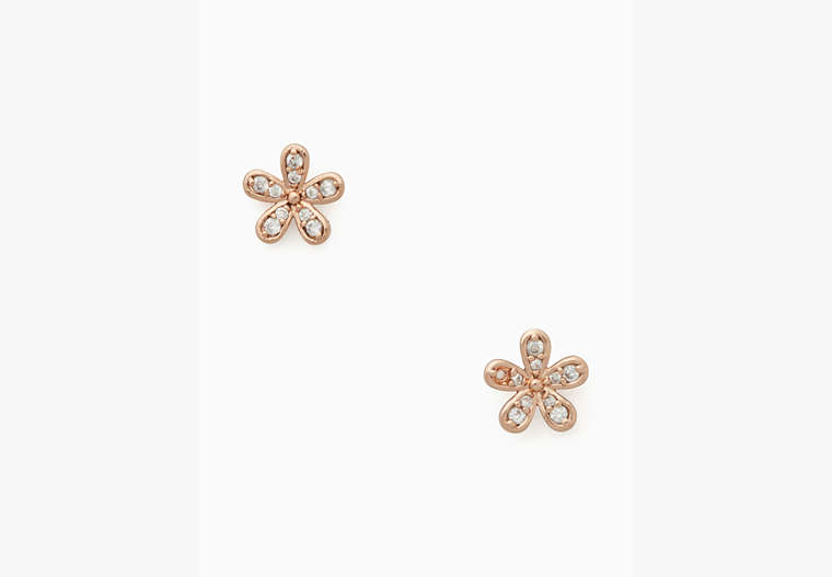 Gleaming Gardenia Flower Studs, Clear/Rose Gold, Product
