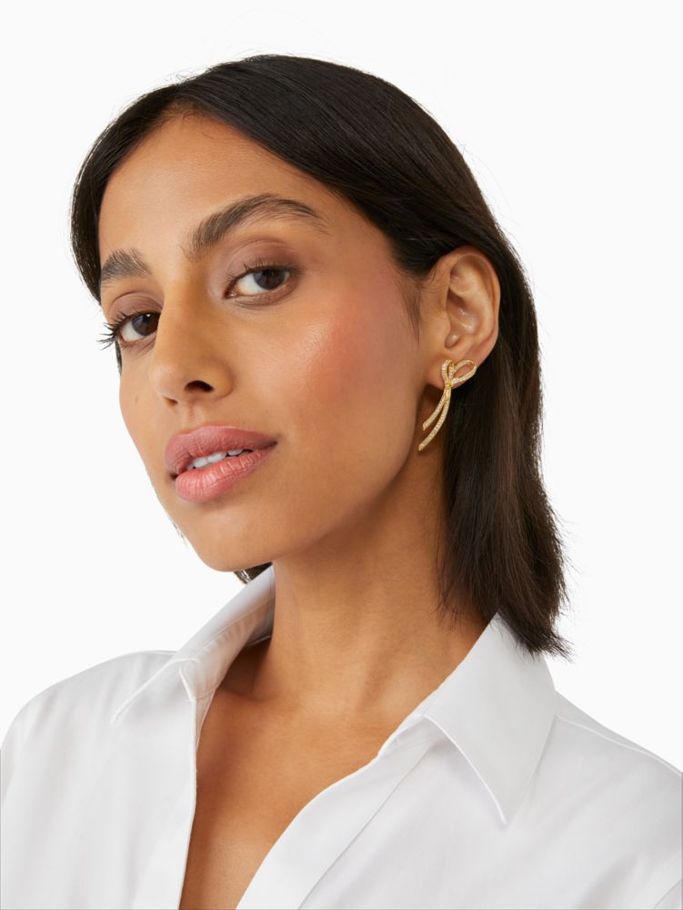 All Tied Up Pave Drop Earrings, Clear/Gold, Product