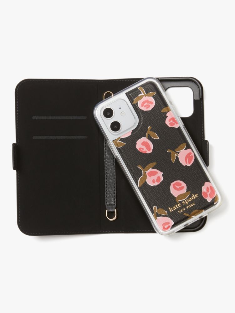 Knott Ditsy Rose Iphone 12 Pro Wrap Folio Case On Chain, Black Multi, Product