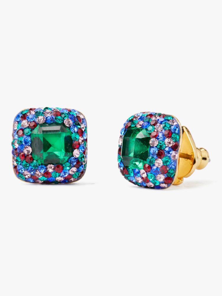 Something Sparkly Cushion Clay Pavé Studs, Green Multi, Product