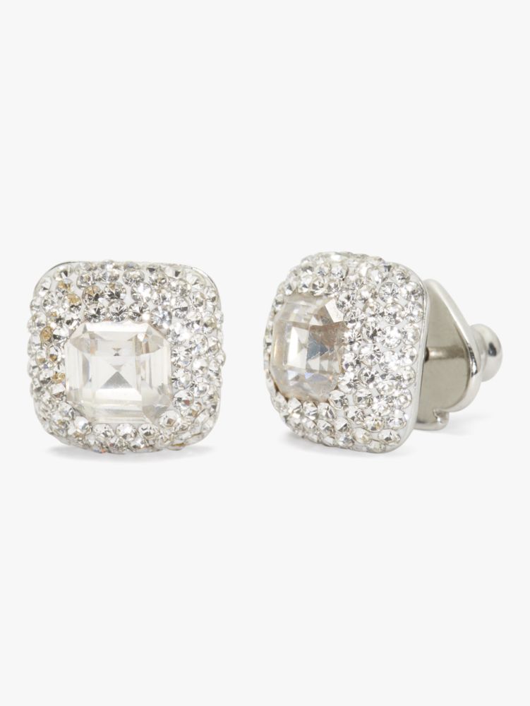 Something Sparkly Cushion Clay Pavé Studs, Clear/Silver, Product