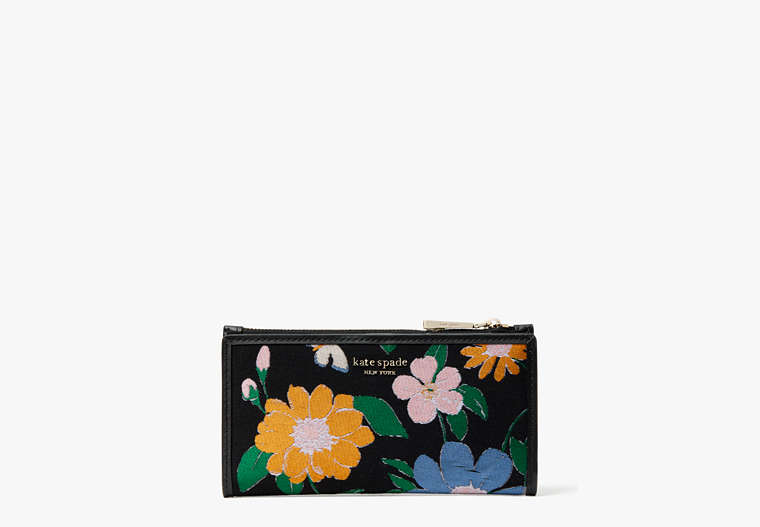 Floral Jacquard Zip Slim Wallet, Black Multi, Product
