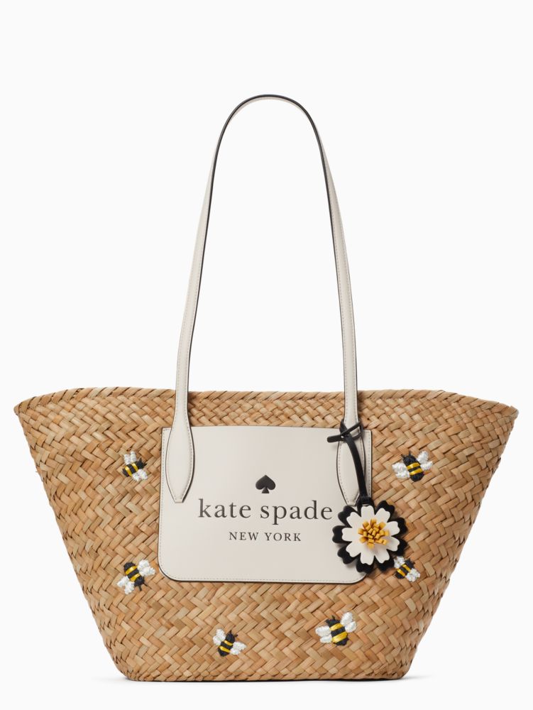 Women's natural multi honey bee straw tote bag | Kate Spade New York UK