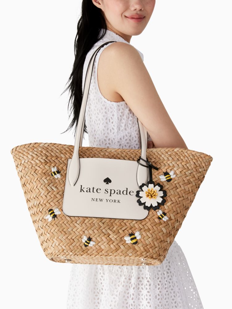 Women's natural multi honey bee straw tote bag | Kate Spade New York UK