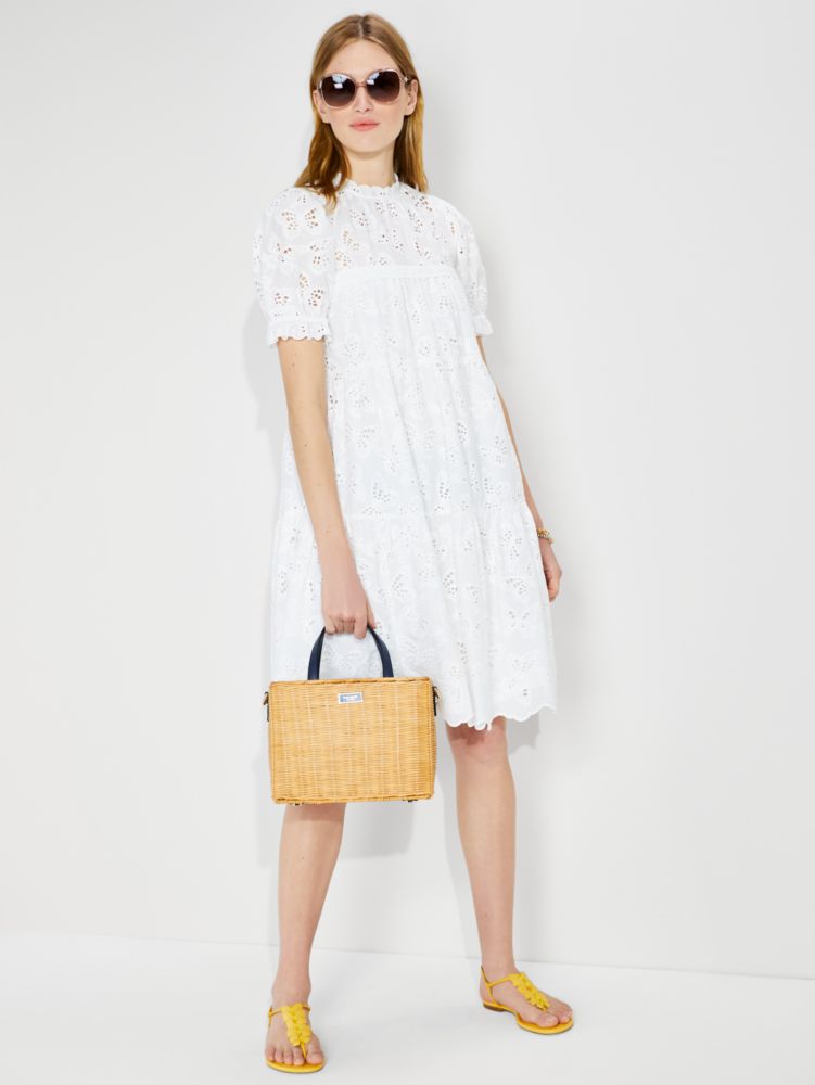 Kate Spade Butterfly Eyelet Tiered Dress In Fresh White | ModeSens