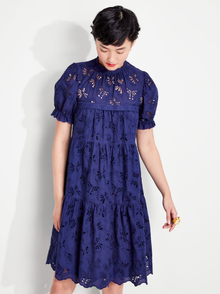 Butterfly Eyelet Tiered Dress, Squid Ink, Product