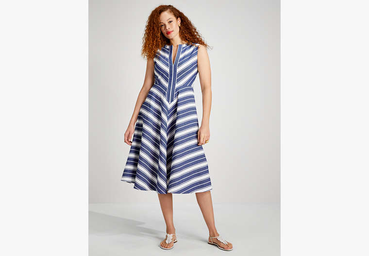 Stripe Double Cloth Midi Dress, Sailboat Blue, Product
