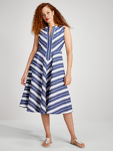 stripe double cloth midi dress
