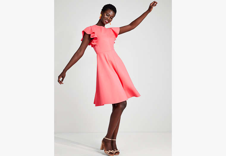 Ponte Flutter-sleeve Dress, Dark Coral Lipstick, Product image number 0