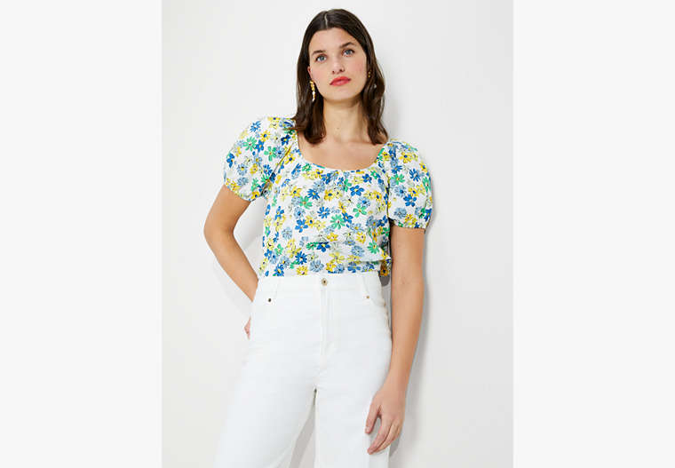 Floral Medley Puff-sleeve Top, Fresh White, Product image number 0