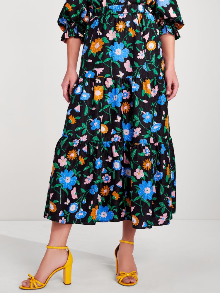 Floral Garden Cloqué Skirt, Black, ProductTile