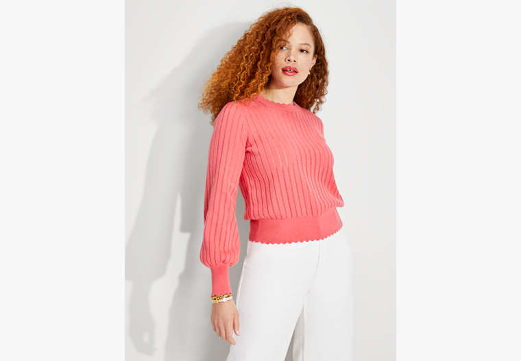 Pointelle Rib Sweater, Dark Coral Lipstick, Product image number 0