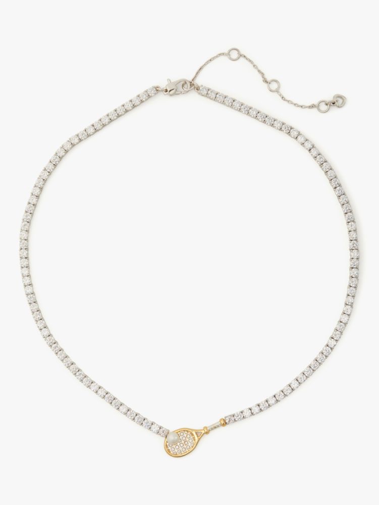 Queen Of The Court Tennis Racket Necklace, Cream Multi, ProductTile