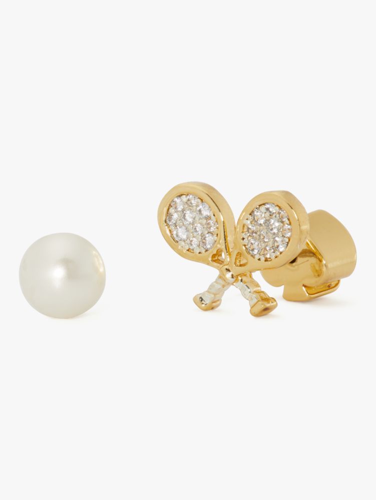 Queen Of The Court Tennis Asymmetrical Studs, Cream Multi, Product