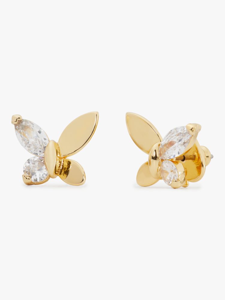 Social Butterfly Studs, Clear/Gold, ProductTile