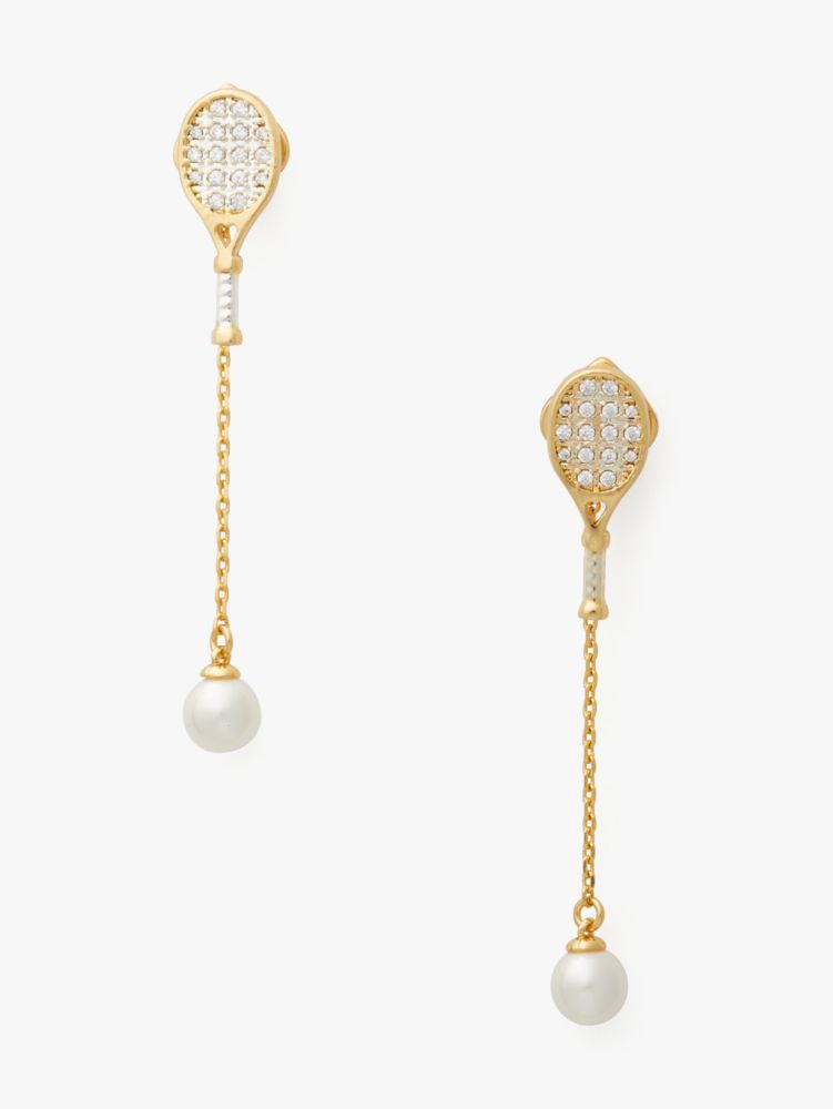 Queen Of The Court Tennis Racket Linear Earrings, Cream Multi, ProductTile