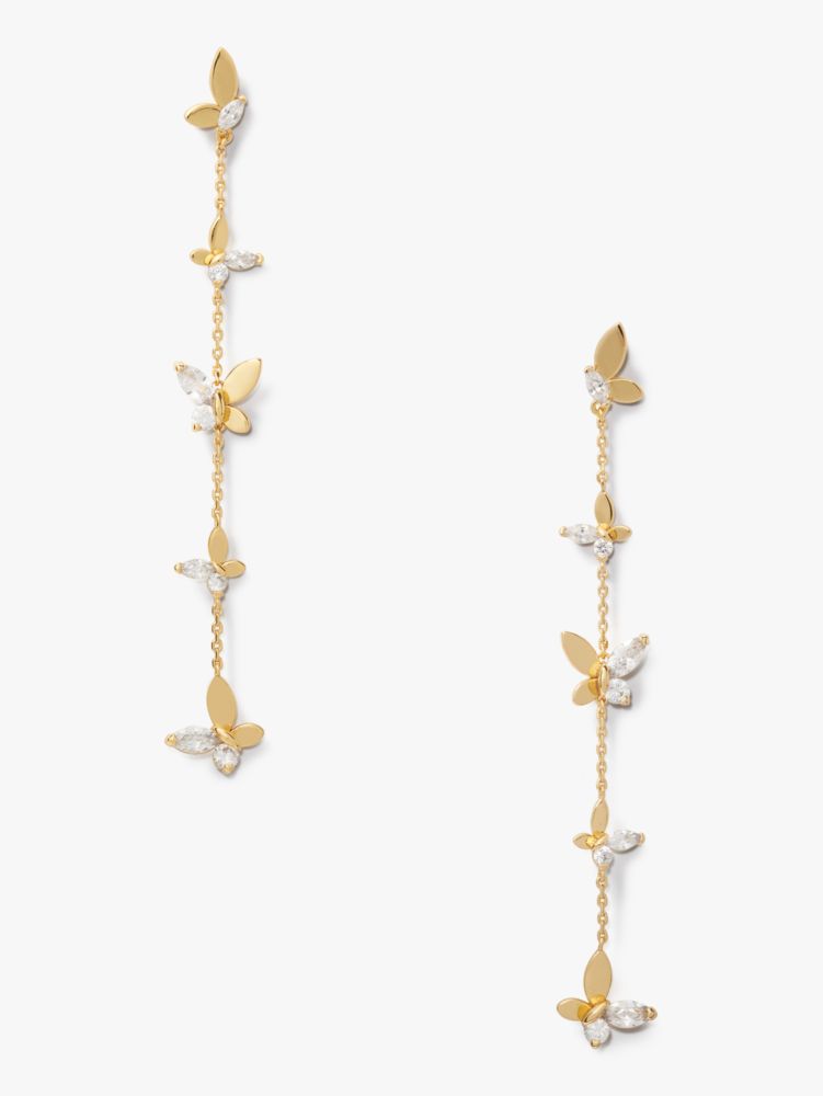 Social Butterfly Linear Earrings, Clear/Gold, ProductTile