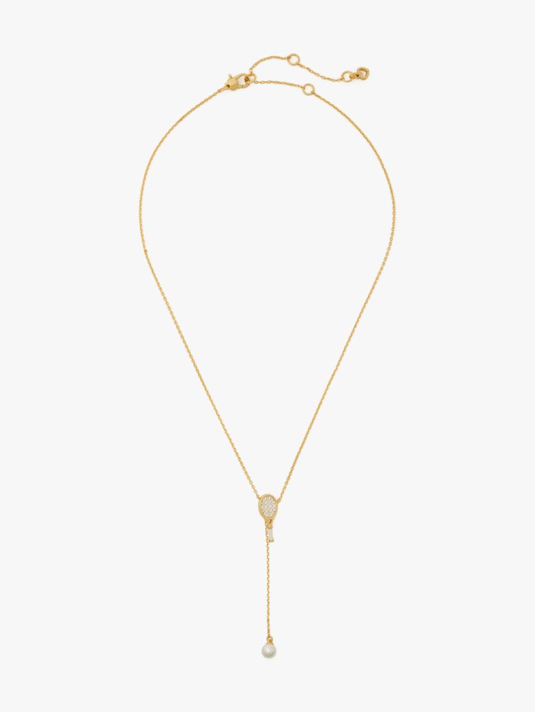 Queen Of The Court Tennis Racket Lariat Necklace, Cream Multi, ProductTile