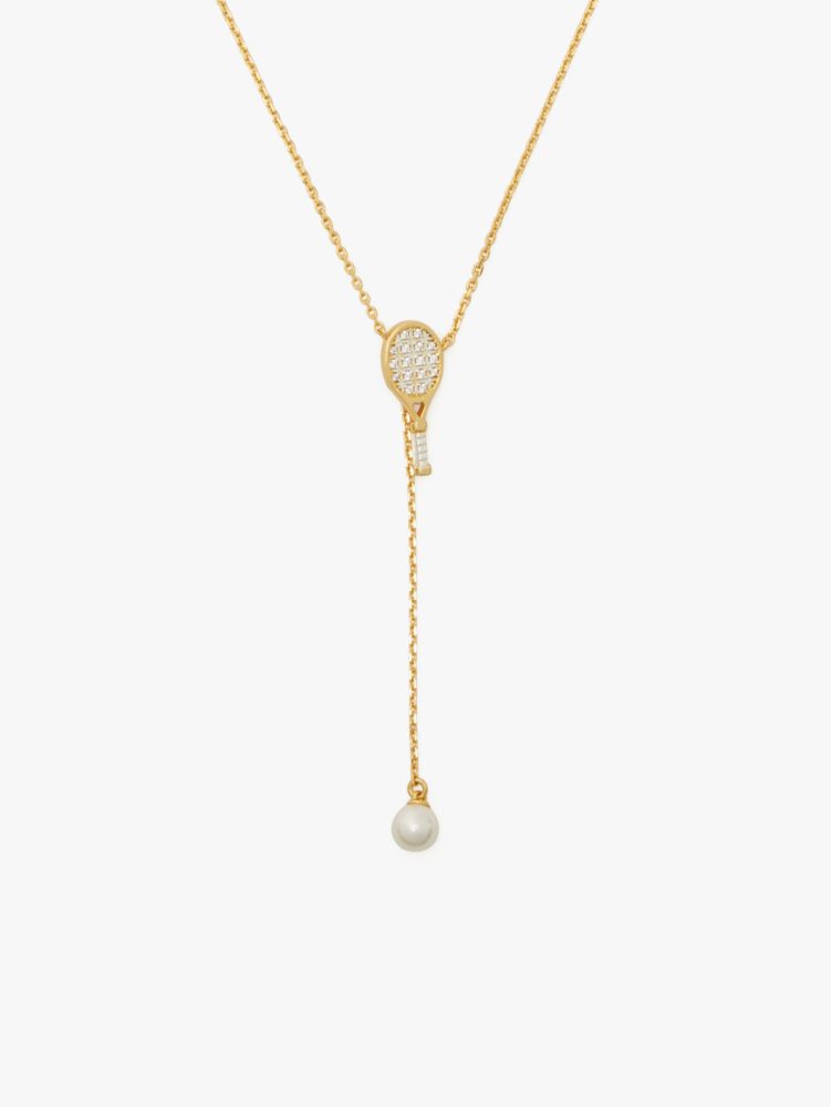 Queen Of The Court Tennis Racket Lariat Necklace, Cream Multi, Product