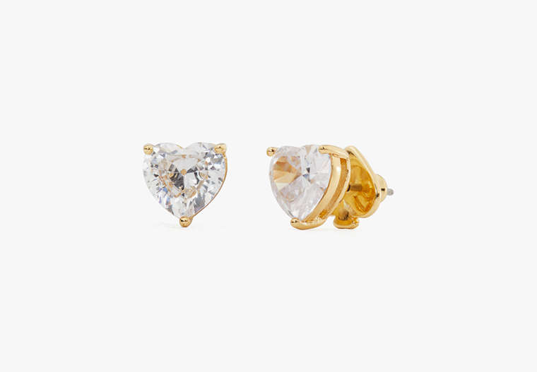 My Love Heart Studs, Clear/Gold, Product