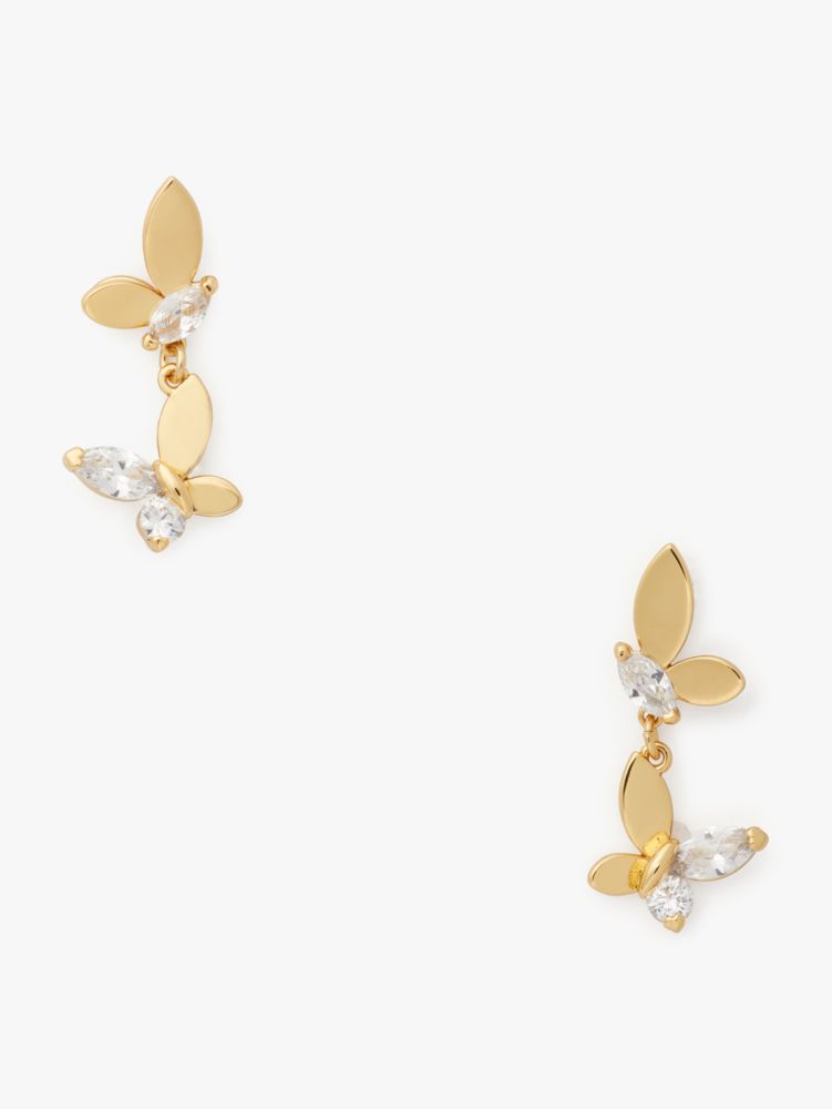 Social Butterfly Drop Earrings, Clear/Gold, Product