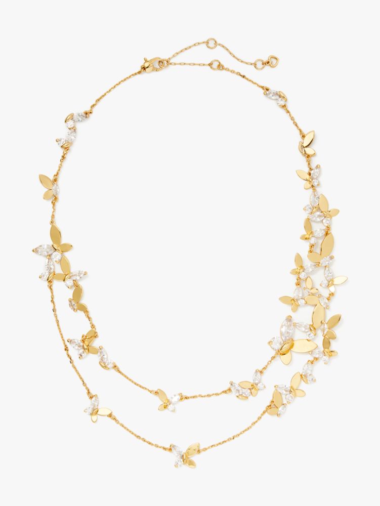 Social Butterfly Double Strand Necklace, Clear/Gold, ProductTile