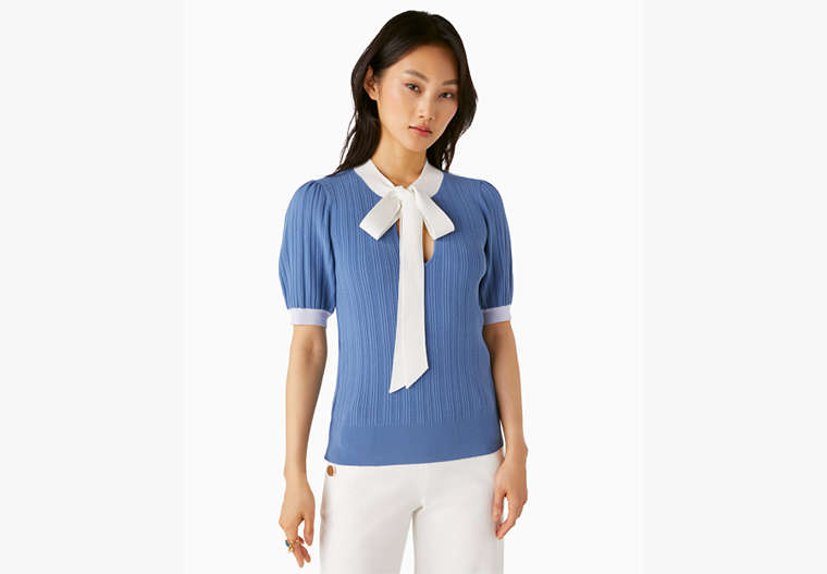 Colorblock Bow-neck Sweater, Deep Cornflower, Product image number 0